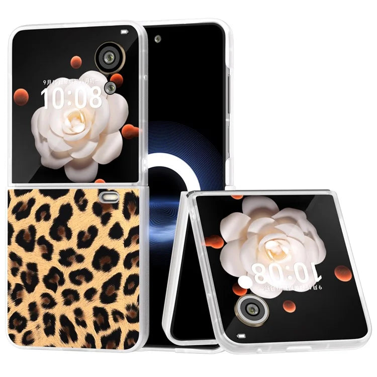 For Honor Magic V Flip 5G Case Leopard Texture Leather+PC Phone Cover Matte Frame