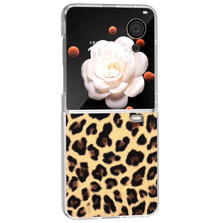 For Honor Magic V Flip 5G Case Leopard Texture Leather+PC Phone Cover Matte Frame