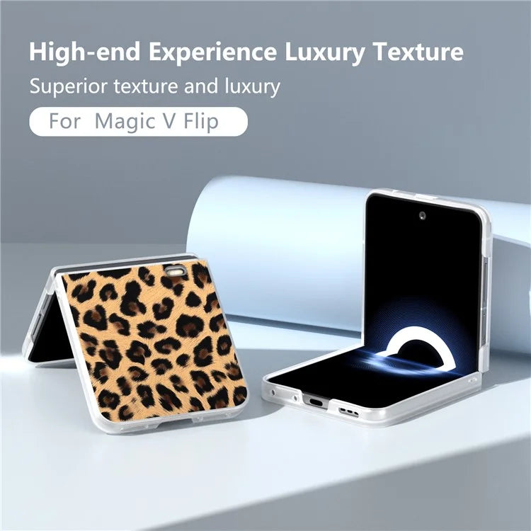 For Honor Magic V Flip 5G Case Leopard Texture Leather+PC Phone Cover Matte Frame