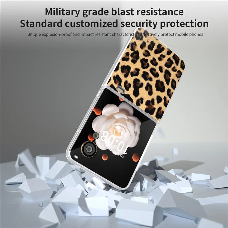 For Honor Magic V Flip 5G Case Leopard Texture Leather+PC Phone Cover Matte Frame