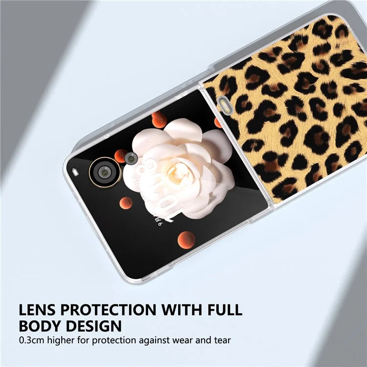 For Honor Magic V Flip 5G Case Leopard Texture Leather+PC Phone Cover Matte Frame