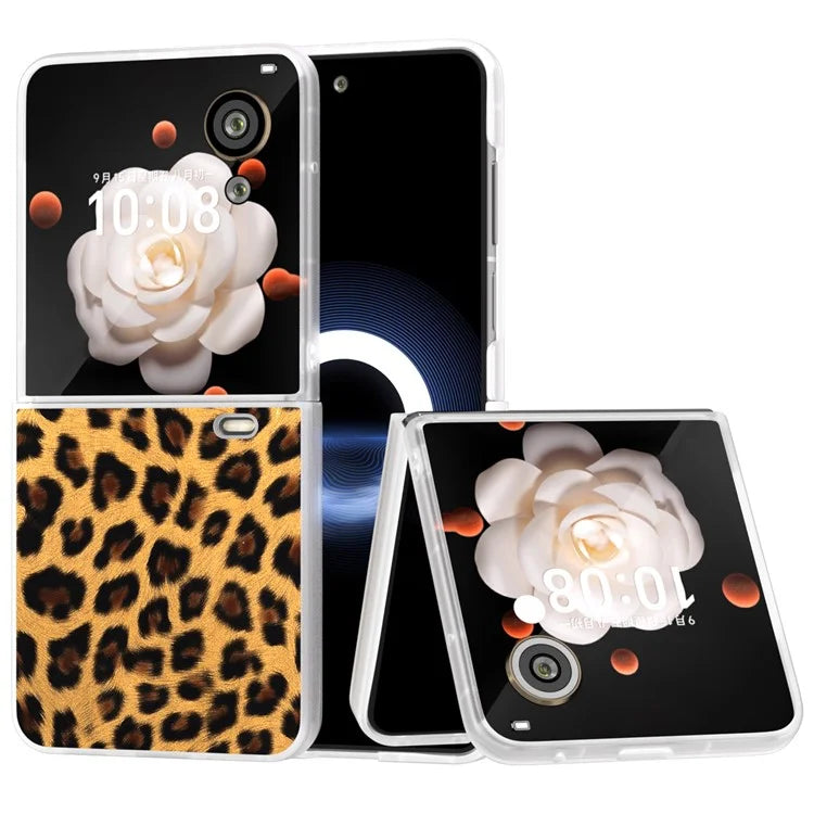 For Honor Magic V Flip 5G Case Leopard Texture Leather+PC Phone Cover Matte Frame