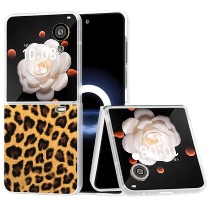 For Honor Magic V Flip 5G Case Leopard Texture Leather+PC Phone Cover Matte Frame