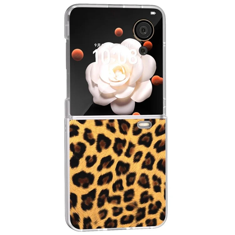 For Honor Magic V Flip 5G Case Leopard Texture Leather+PC Phone Cover Matte Frame