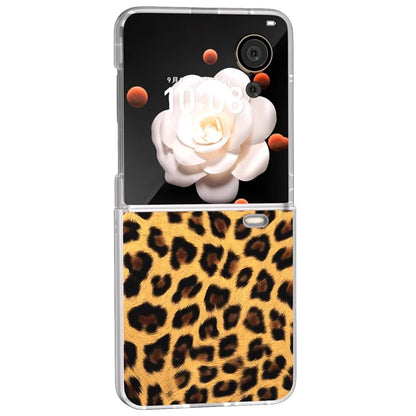 For Honor Magic V Flip 5G Case Leopard Texture Leather+PC Phone Cover Matte Frame