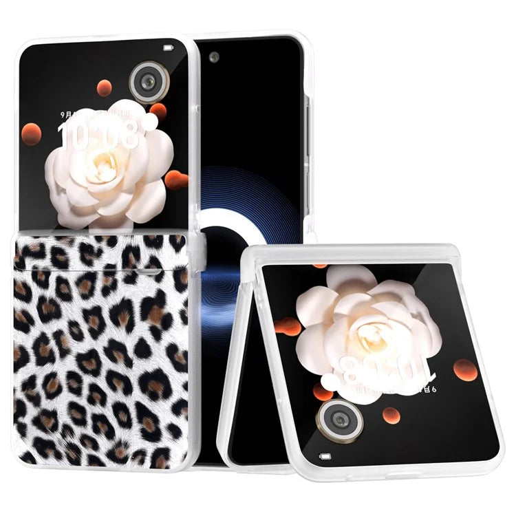 For Honor Magic V Flip 5G Case Leather Hinge Protection Phone Cover Leopard Texture