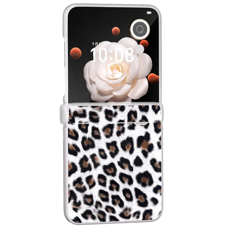 For Honor Magic V Flip 5G Case Leather Hinge Protection Phone Cover Leopard Texture