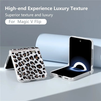 For Honor Magic V Flip 5G Case Leather Hinge Protection Phone Cover Leopard Texture