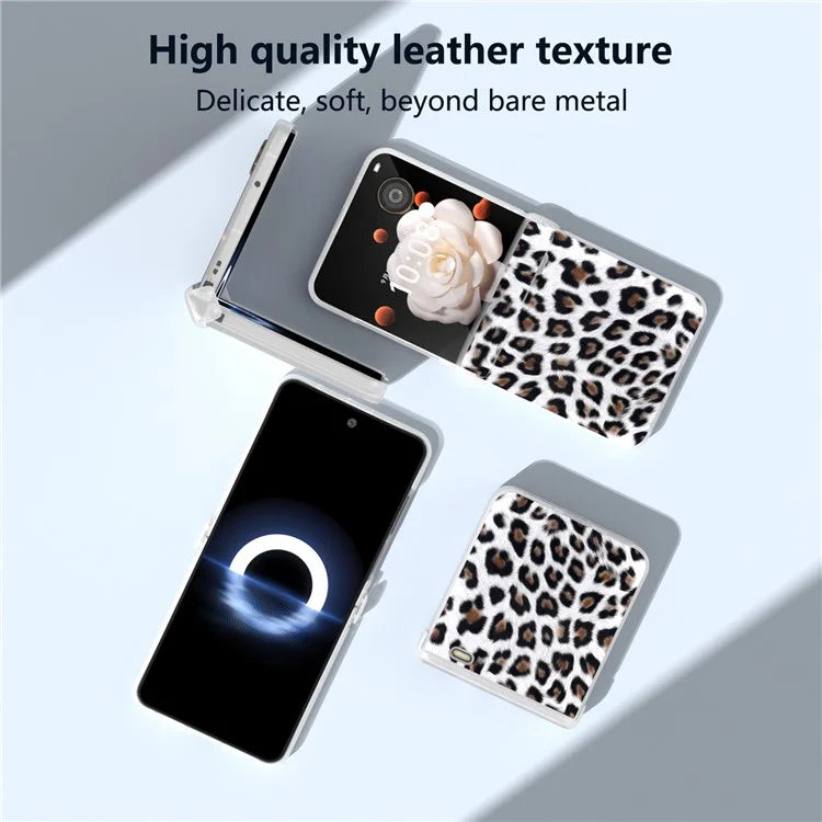 For Honor Magic V Flip 5G Case Leather Hinge Protection Phone Cover Leopard Texture