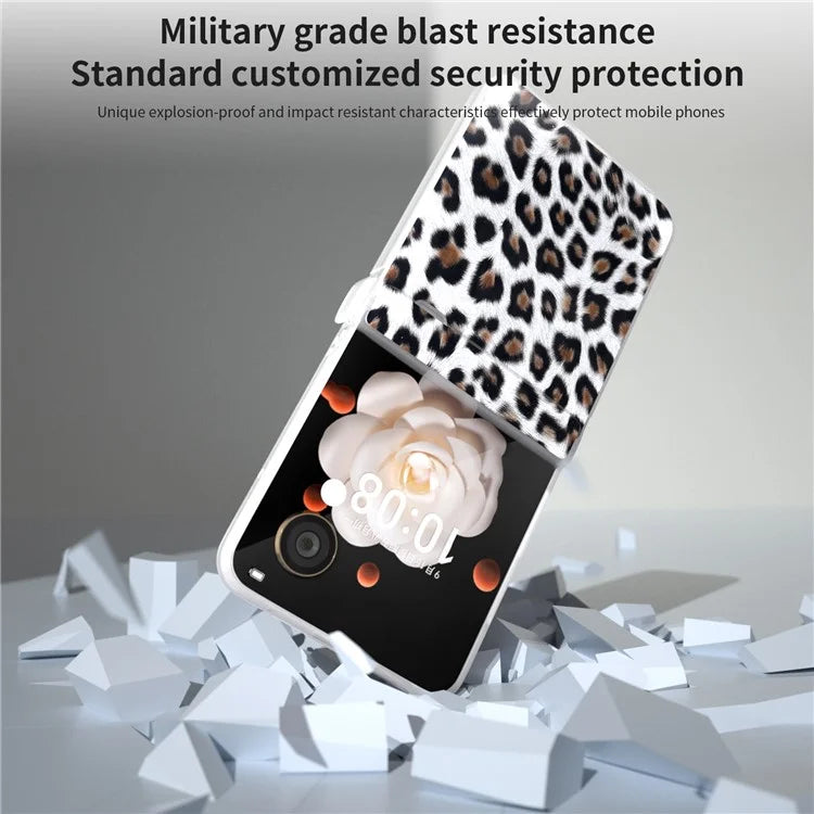 For Honor Magic V Flip 5G Case Leather Hinge Protection Phone Cover Leopard Texture