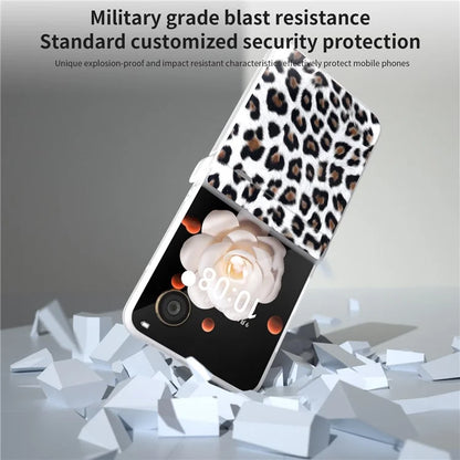 For Honor Magic V Flip 5G Case Leather Hinge Protection Phone Cover Leopard Texture