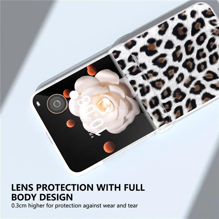 For Honor Magic V Flip 5G Case Leather Hinge Protection Phone Cover Leopard Texture