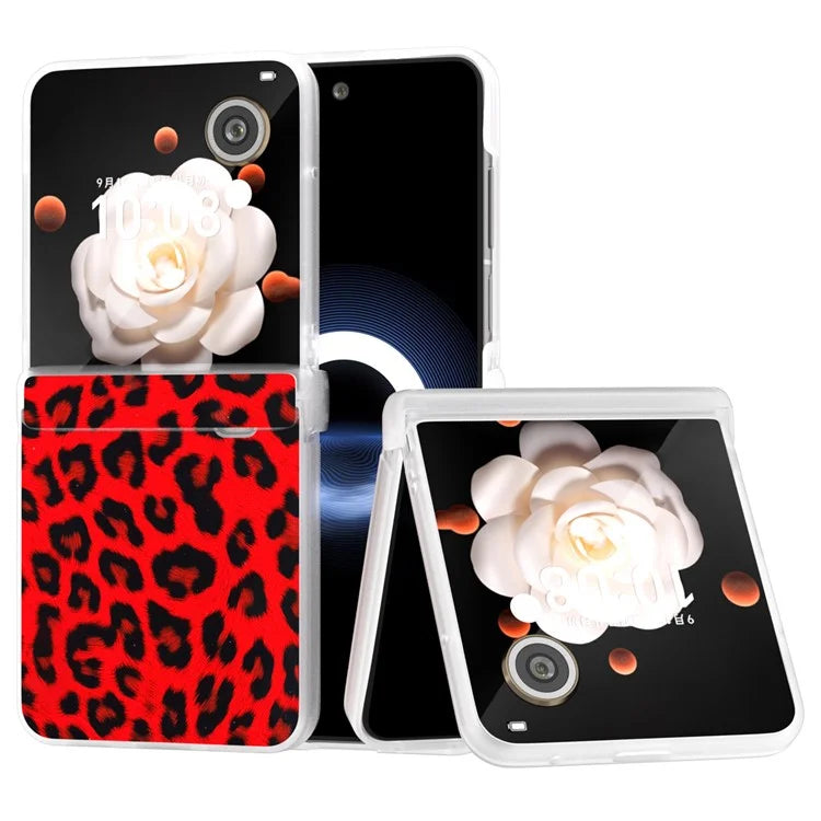 For Honor Magic V Flip 5G Case Leather Hinge Protection Phone Cover Leopard Texture