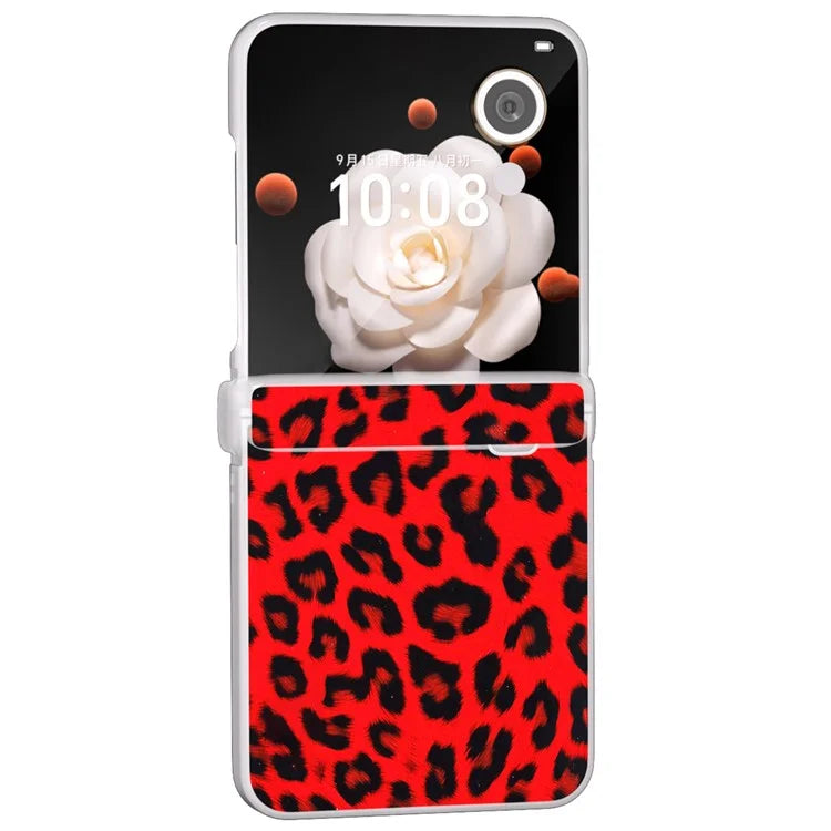 For Honor Magic V Flip 5G Case Leather Hinge Protection Phone Cover Leopard Texture