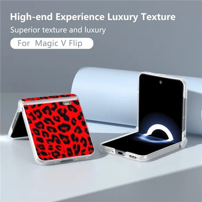 For Honor Magic V Flip 5G Case Leather Hinge Protection Phone Cover Leopard Texture