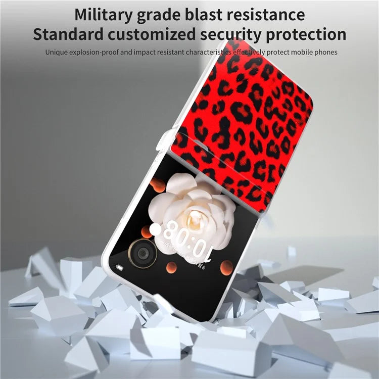 For Honor Magic V Flip 5G Case Leather Hinge Protection Phone Cover Leopard Texture