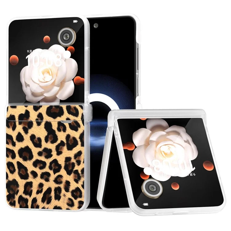 For Honor Magic V Flip 5G Case Leather Hinge Protection Phone Cover Leopard Texture