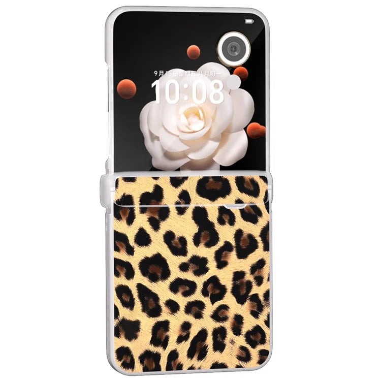 For Honor Magic V Flip 5G Case Leather Hinge Protection Phone Cover Leopard Texture