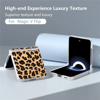 For Honor Magic V Flip 5G Case Leather Hinge Protection Phone Cover Leopard Texture