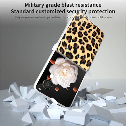 For Honor Magic V Flip 5G Case Leather Hinge Protection Phone Cover Leopard Texture