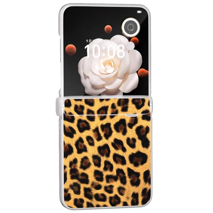 For Honor Magic V Flip 5G Case Leather Hinge Protection Phone Cover Leopard Texture
