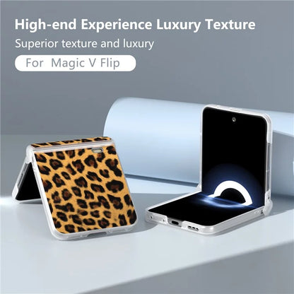 For Honor Magic V Flip 5G Case Leather Hinge Protection Phone Cover Leopard Texture