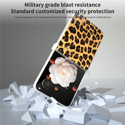 For Honor Magic V Flip 5G Case Leather Hinge Protection Phone Cover Leopard Texture