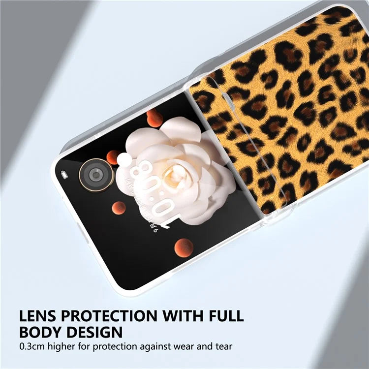 For Honor Magic V Flip 5G Case Leather Hinge Protection Phone Cover Leopard Texture