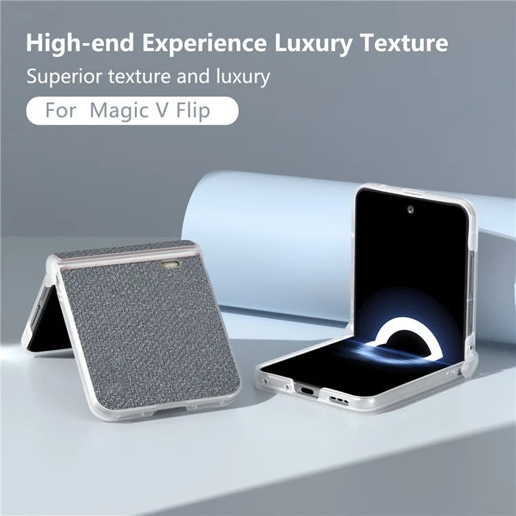 For Honor Magic V Flip 5G Case Hinge Protection Leather+PC Phone Cover Glitter Texture