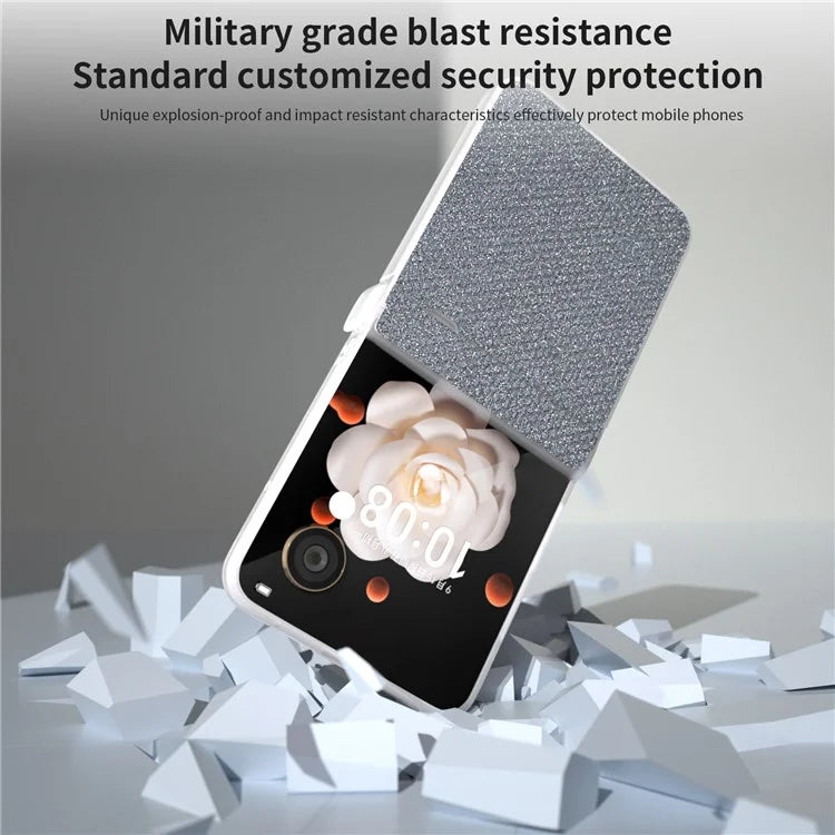 For Honor Magic V Flip 5G Case Hinge Protection Leather+PC Phone Cover Glitter Texture