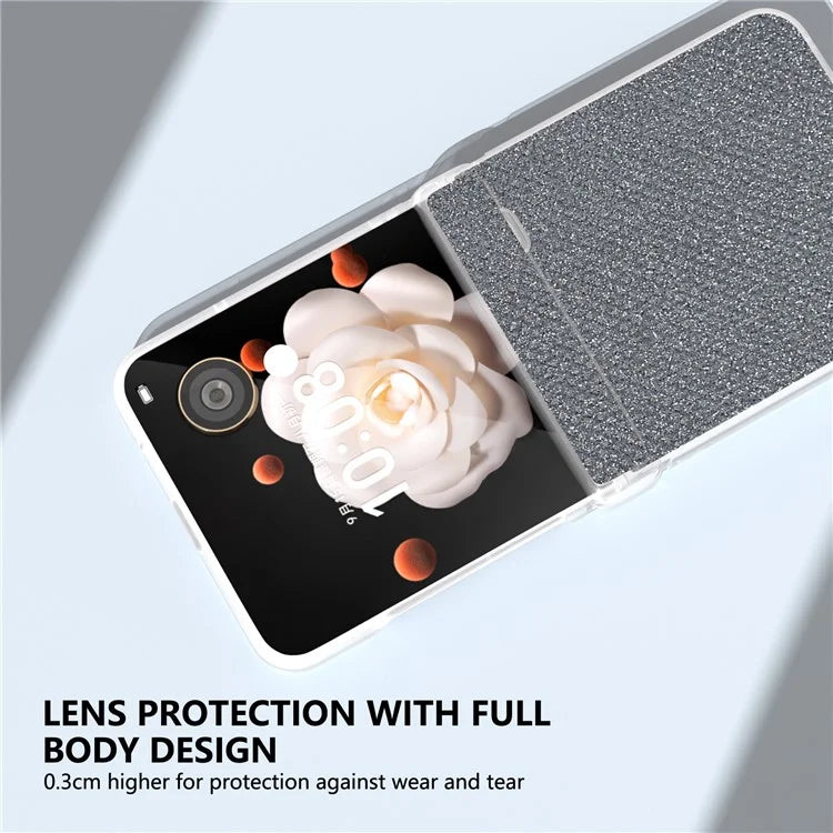 For Honor Magic V Flip 5G Case Hinge Protection Leather+PC Phone Cover Glitter Texture