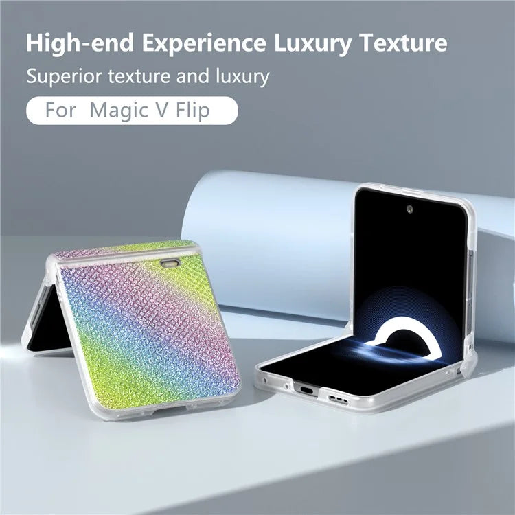 For Honor Magic V Flip 5G Case Hinge Protection Leather+PC Phone Cover Glitter Texture