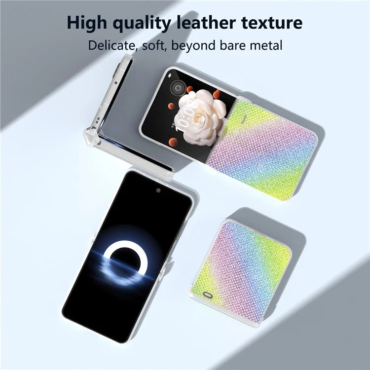For Honor Magic V Flip 5G Case Hinge Protection Leather+PC Phone Cover Glitter Texture