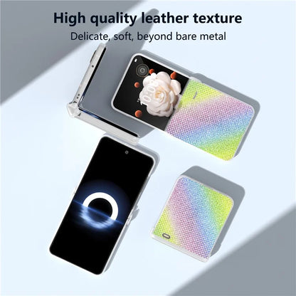 For Honor Magic V Flip 5G Case Hinge Protection Leather+PC Phone Cover Glitter Texture