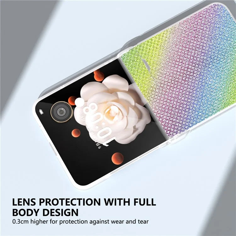 For Honor Magic V Flip 5G Case Hinge Protection Leather+PC Phone Cover Glitter Texture