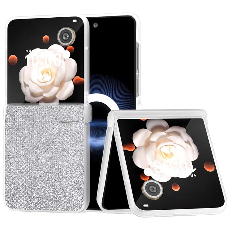 For Honor Magic V Flip 5G Case Hinge Protection Leather+PC Phone Cover Glitter Texture
