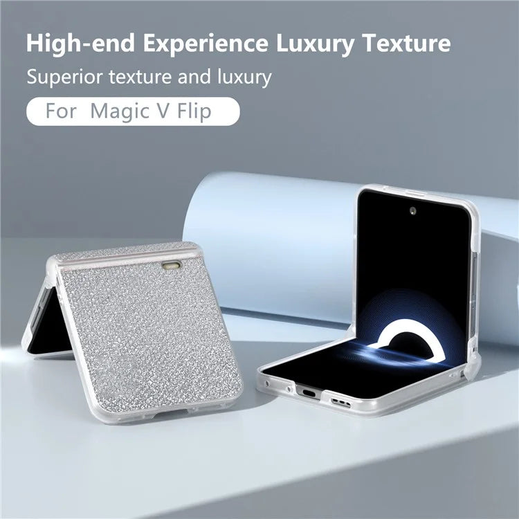 For Honor Magic V Flip 5G Case Hinge Protection Leather+PC Phone Cover Glitter Texture