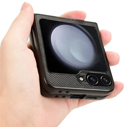For Samsung Galaxy Z Flip6 5G Case Carbon Fiber Texture PU+PC Drop-Proof Phone Shell
