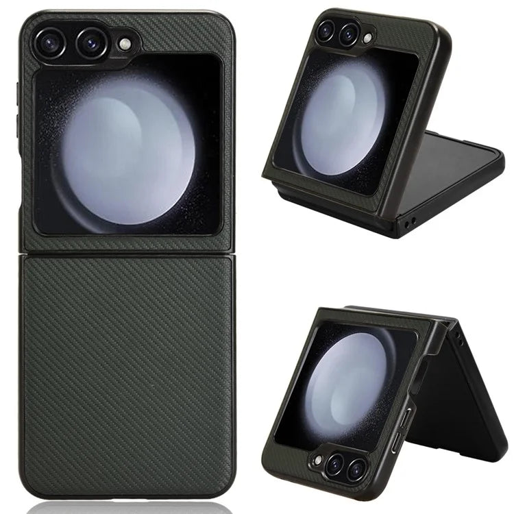 For Samsung Galaxy Z Flip6 5G Case Carbon Fiber Texture PU+PC Drop-Proof Phone Shell
