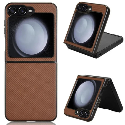 For Samsung Galaxy Z Flip6 5G Case Carbon Fiber Texture PU+PC Drop-Proof Phone Shell