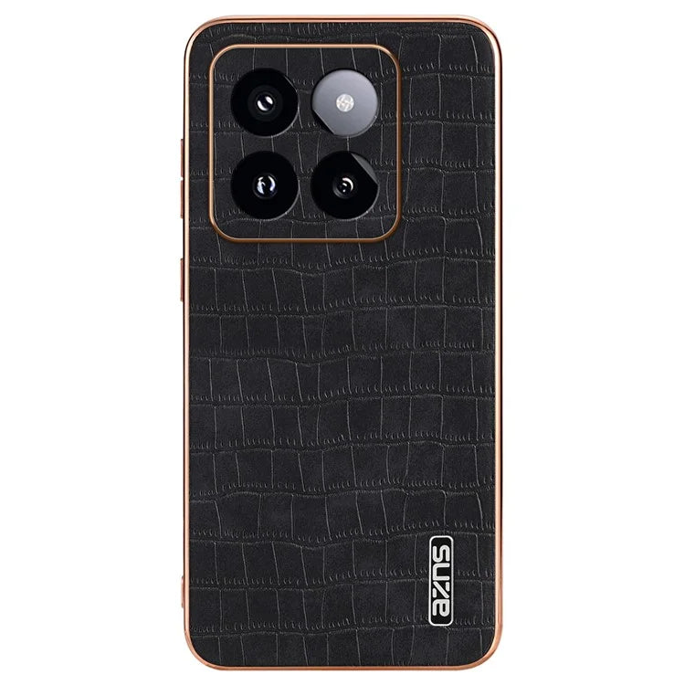 AZNS For Xiaomi 14 Pro Case Leather + TPU Electroplating Phone Cover Crocodile Texture