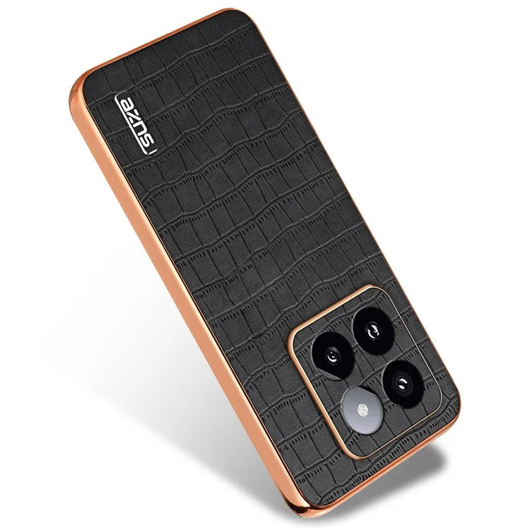 AZNS For Xiaomi 14 Pro Case Leather + TPU Electroplating Phone Cover Crocodile Texture