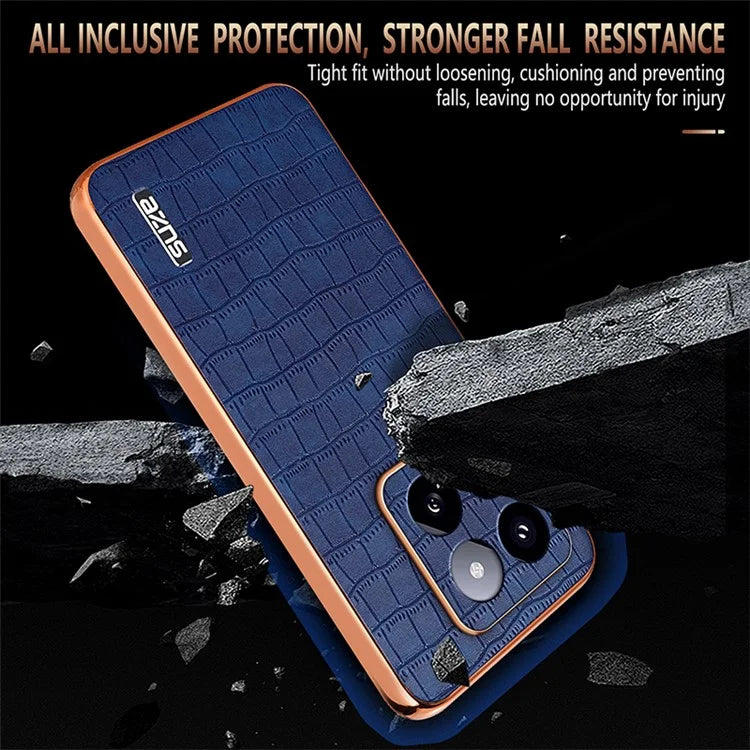AZNS For Xiaomi 14 Pro Case Leather + TPU Electroplating Phone Cover Crocodile Texture