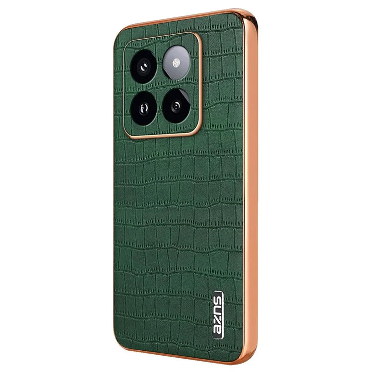 AZNS For Xiaomi 14 Pro Case Leather + TPU Electroplating Phone Cover Crocodile Texture