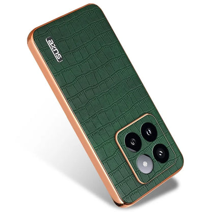 AZNS For Xiaomi 14 Pro Case Leather + TPU Electroplating Phone Cover Crocodile Texture