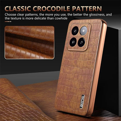 AZNS For Xiaomi 14 Pro Case Leather + TPU Electroplating Phone Cover Crocodile Texture