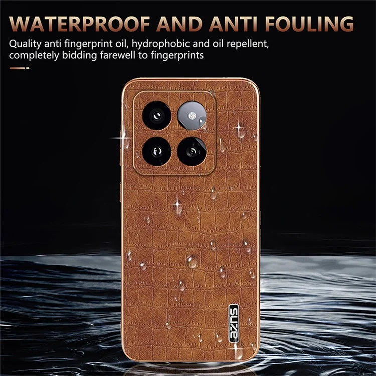 AZNS For Xiaomi 14 Pro Case Leather + TPU Electroplating Phone Cover Crocodile Texture