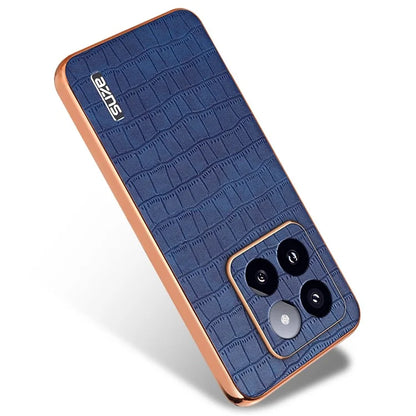AZNS For Xiaomi 14 Pro Case Leather + TPU Electroplating Phone Cover Crocodile Texture