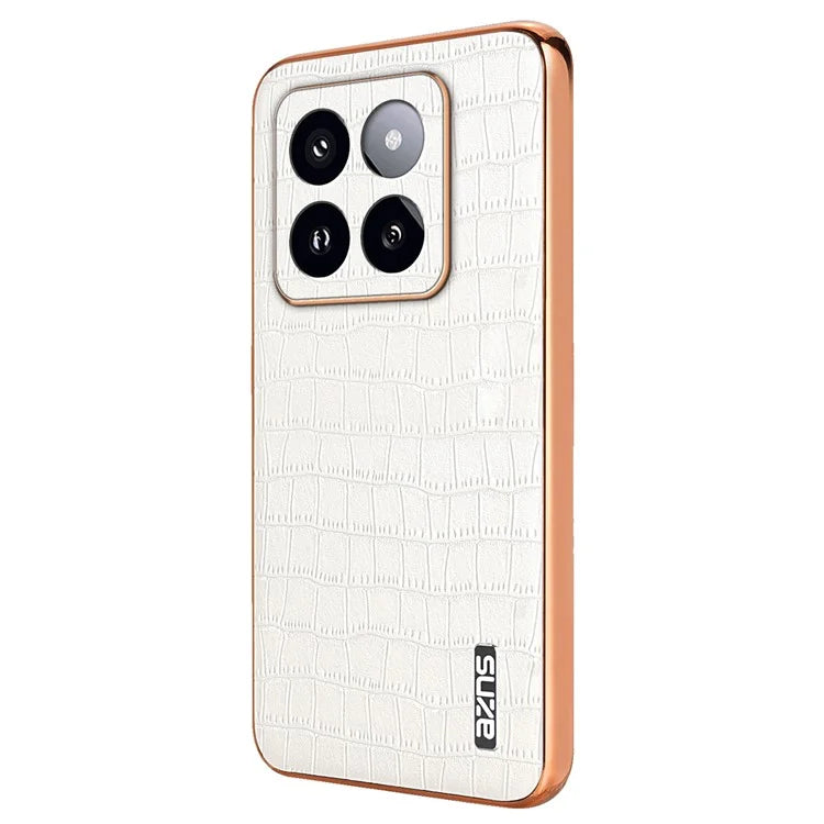AZNS For Xiaomi 14 Pro Case Leather + TPU Electroplating Phone Cover Crocodile Texture