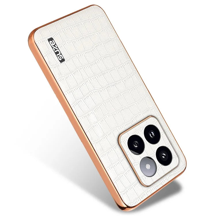 AZNS For Xiaomi 14 Pro Case Leather + TPU Electroplating Phone Cover Crocodile Texture